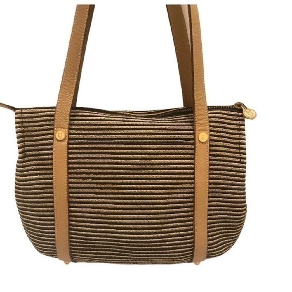 ERIC JAVITS wicker black tan tote shoulder bag - Picture 5 of 16